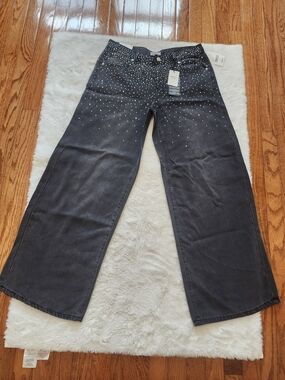 Forever 21 Black Wide Leg Jeans with Silver Stud Detailing